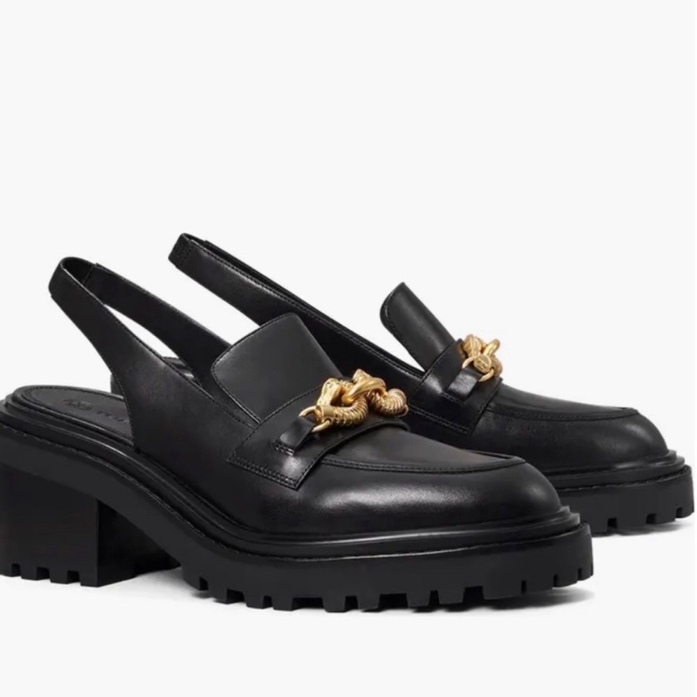 Gently used Tory Burch Jessa Lug Slingback Loafer Black 8 RARE $398